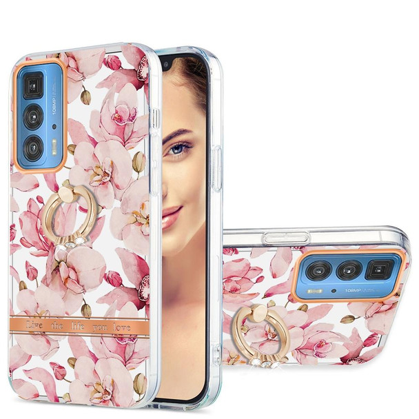 Motorola Moto Edge 20 Pro Ring IMD Flowers TPU Phone Case(Pink Gardenia)