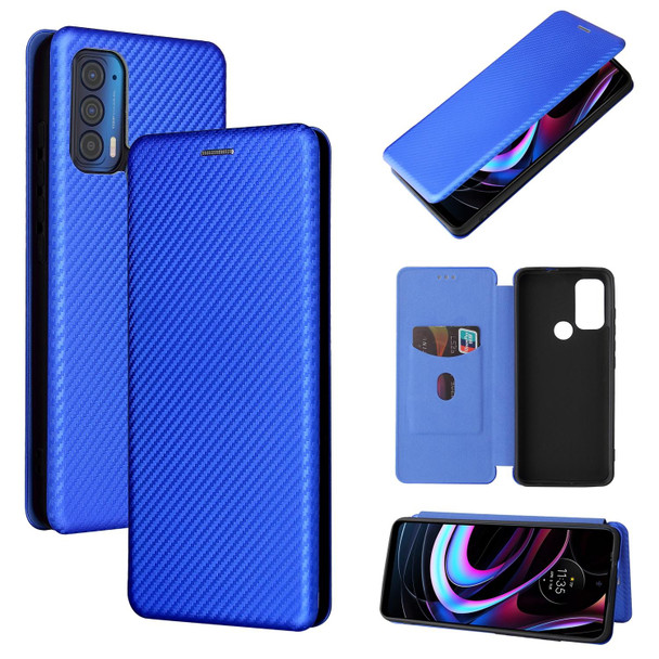 Motorola Edge (2021) Carbon Fiber Texture Magnetic Horizontal Flip TPU + PC + PU Leather Case with Card Slot(Blue)