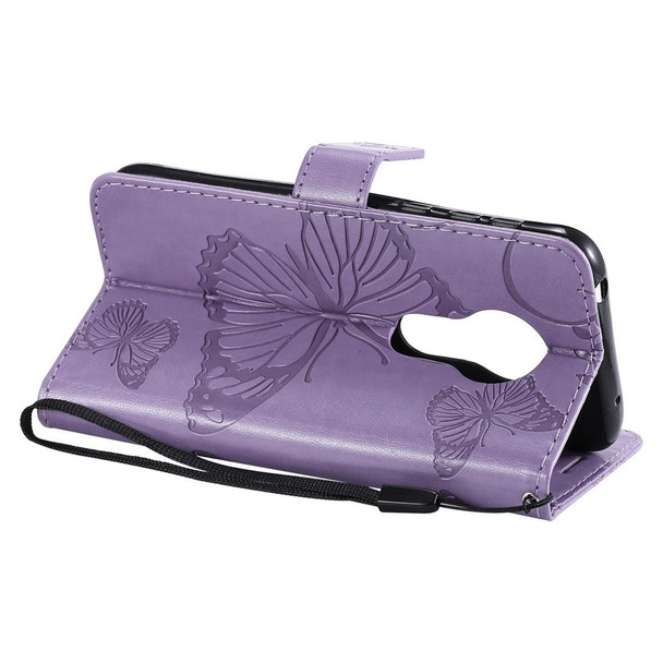 Butterfly Embossing Pattern Horizontal Flip Leatherette Case for Motorola Moto G7 Play, with Card Slot & Holder & Wallet & Lanyard (Purple)