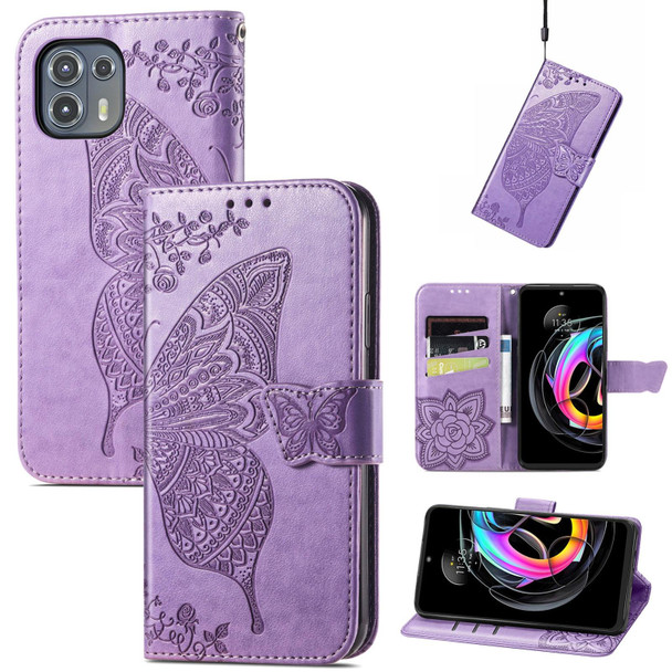 Motorola Moto Edge 20 Lite Butterfly Love Flower Embossed Horizontal Flip Leather Case with Holder & Card Slots & Wallet & Lanyard(Light Purple)