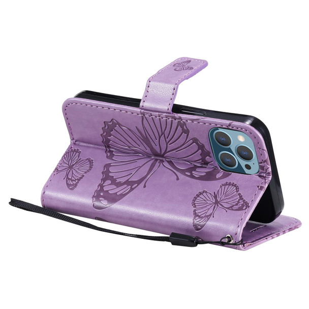 3D Butterfly Embossed Pattern Horizontal Flip Leatherette Case with Holder & Card Slot & Wallet & Lanyard - iPhone 13 mini(Purple)