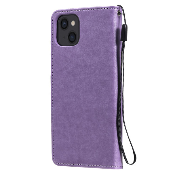 Cat Bee Embossing Pattern Shockproof Horizontal Flip Leatherette Case with Holder & Card Slots & Wallet - iPhone 13(Purple)