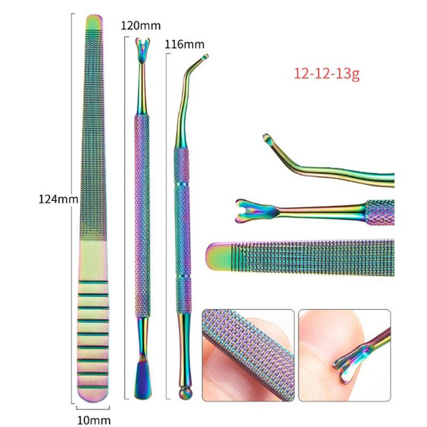 14 In 1 FABIYAN Color Titanium Nail Art Tool Set Dead Skin Shears Steel Push Nail File Pliers