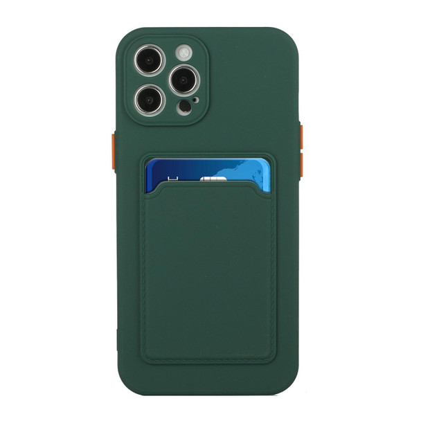 Card Slot Design Shockproof TPU Protective Case - iPhone 12 Pro Max(Dark Green)