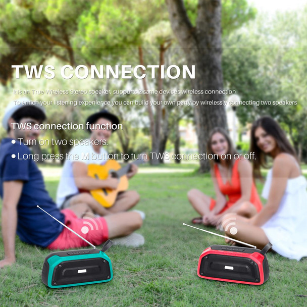 New Rixing NR-906FM TWS Waterproof Bluetooth Speaker Support Hands-free Call / FM with Handle & Antenna(Red)