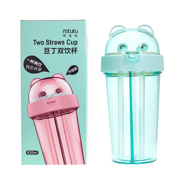 MTUTU Dual-Purpose Straw Cup Children Plastic Water Bottle Student Couple Water Cup, Capacity: 420ml(Pink)