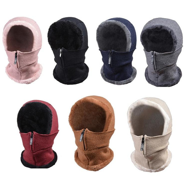 Knit Ear Protection Plus Velvet Thickening One-piece Hat Scarf Face Mask(Black)