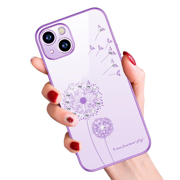 Electroplating Diamond Dandelion Pattern TPU Shockproof Protective Case - iPhone 13 Pro(Navy Blue)