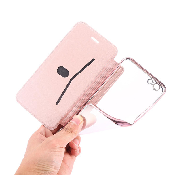 Bronzing Plating PU + TPU Horizontal Flip Leatherette Case with Holder & Card Slot - iPhone 6 Plus & 6s Plus(Pink White)