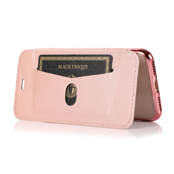 Bronzing Plating PU + TPU Horizontal Flip Leatherette Case with Holder & Card Slot - iPhone SE 2022 / SE 2020 & 8 & 7(Pink White)