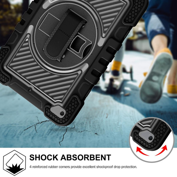 360 Degree Rotation Contrast Color Shockproof Silicone + PC Case with Holder & Hand Grip Strap & Shoulder Strap - iPad mini (2019) / 4(Black)