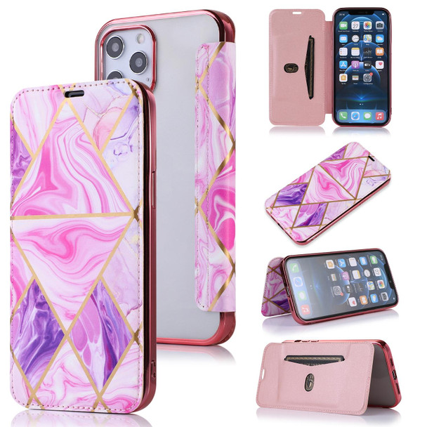 Bronzing Plating PU + TPU Horizontal Flip Leatherette Case with Holder & Card Slot - iPhone 12 Pro Max(Pink Purple)