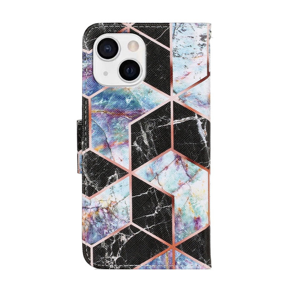 Coloured Drawing Pattern Leatherette Phone Case - iPhone 13(Black Marble)