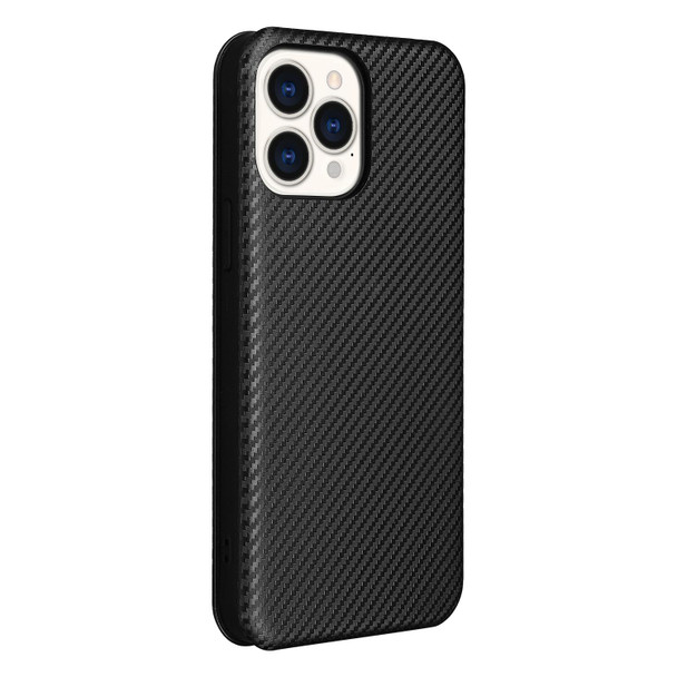 Carbon Fiber Texture Magnetic Horizontal Flip TPU + PC + PU Leatherette Case with Card Slot - iPhone 13 Pro(Black)