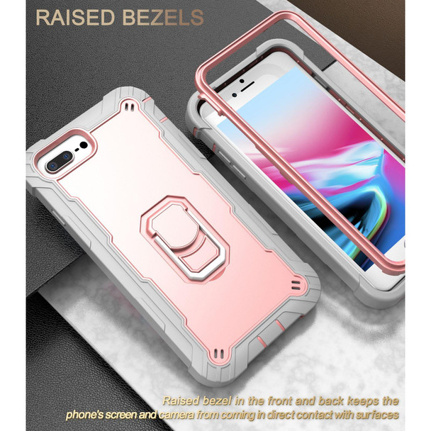 PC + Rubber 3-layers Shockproof Protective Case with Rotating Holder - iPhone 8 Plus / 7 Plus(Grey White + Rose Gold)