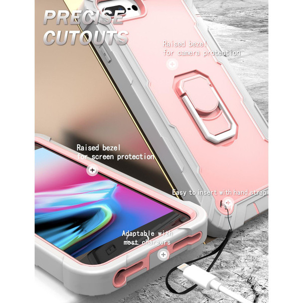 PC + Rubber 3-layers Shockproof Protective Case with Rotating Holder - iPhone 8 Plus / 7 Plus(Grey White + Rose Gold)