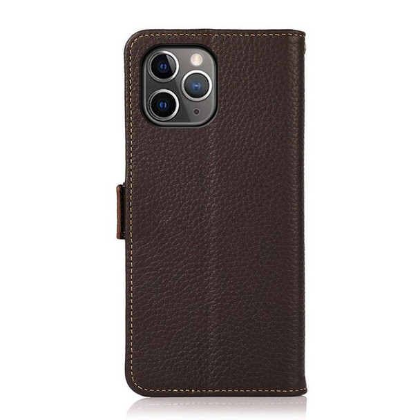 KHAZNEH Side-Magnetic Litchi Genuine Leather RFID Case - iPhone 11 Pro Max(Brown)