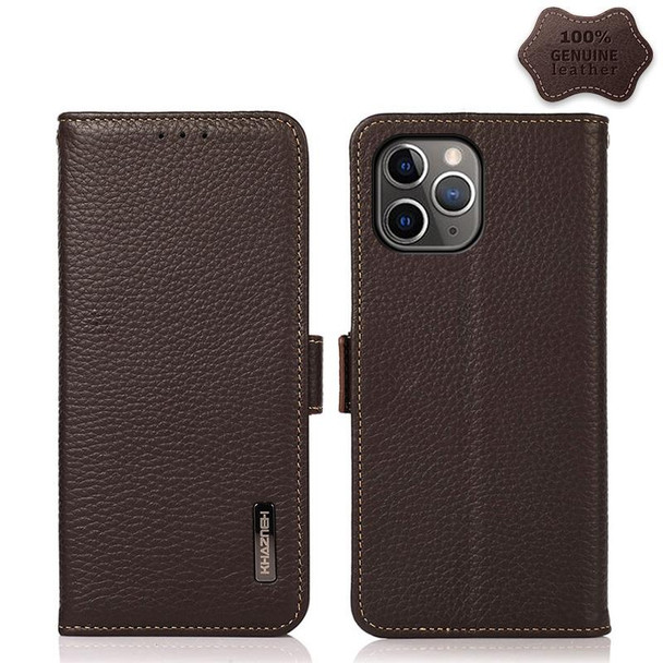 KHAZNEH Side-Magnetic Litchi Genuine Leather RFID Case - iPhone 11 Pro Max(Brown)