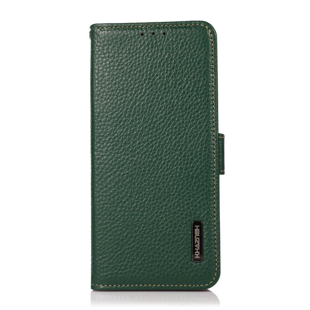 KHAZNEH Side-Magnetic Litchi Genuine Leather RFID Case - iPhone 12 Pro Max(Green)