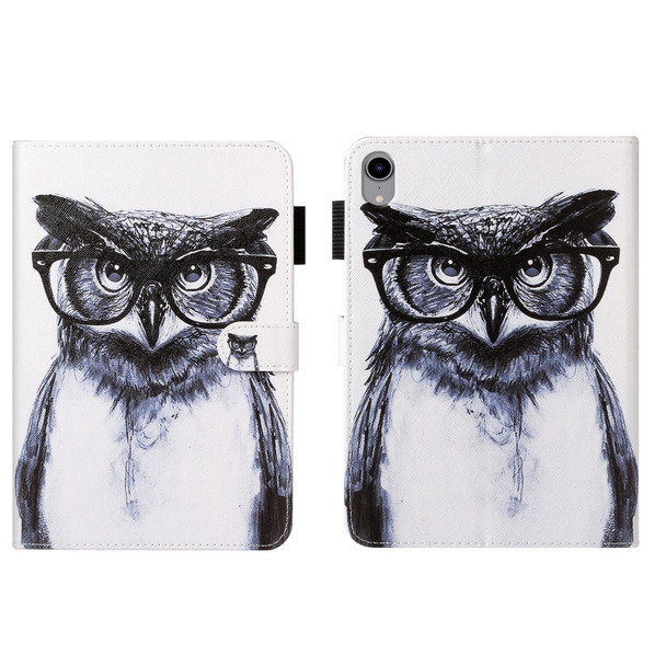 Cross Texture Painted Smart Leatherette Tablet Case - iPad mini 6(Black Owl)