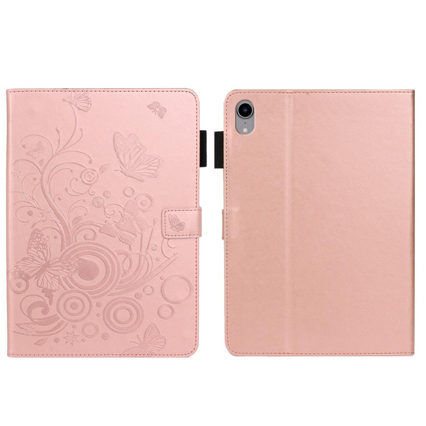 Embossed Butterfly Pattern Smart Leatherette Tablet Case - iPad mini 6(Rose Gold)