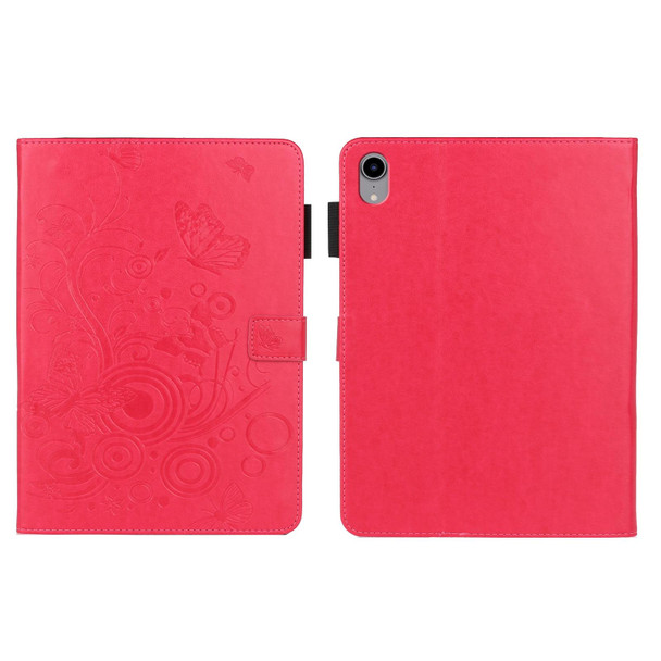Embossed Butterfly Pattern Smart Leatherette Tablet Case - iPad mini 6(Rose Red)