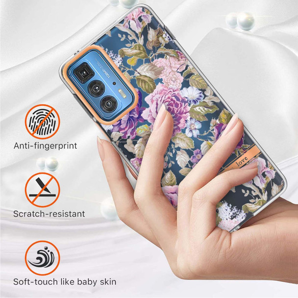 Flowers and Plants Series IMD TPU Phone Case - Motorola Edge 20 Pro(Purple Peony)