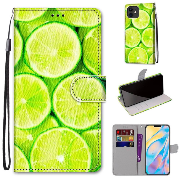 Coloured Drawing Cross Texture Horizontal Flip PU Leatherette Case with Holder & Card Slots & Wallet & Lanyard - iPhone 12 mini(Green Lemon)