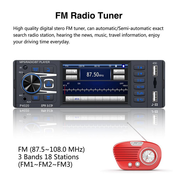 P4020 3.8 inch Universal Car Radio Receiver MP5 Player, Support FM & Bluetooth & TF Card with Remote Control