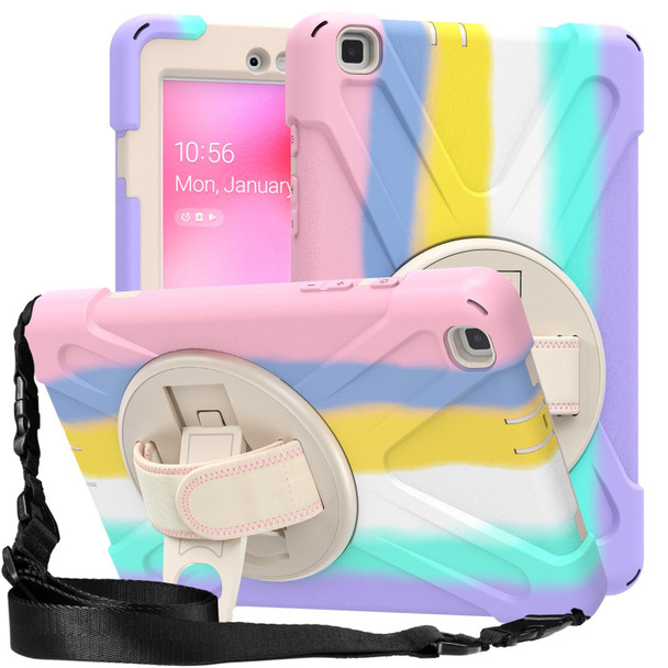 Samsung Galaxy Tab A 8.0 (2019) T290 / T295 Shockproof Colorful Silicone + PC Protective Case with Holder & Shoulder Strap & Hand Strap(Pink)