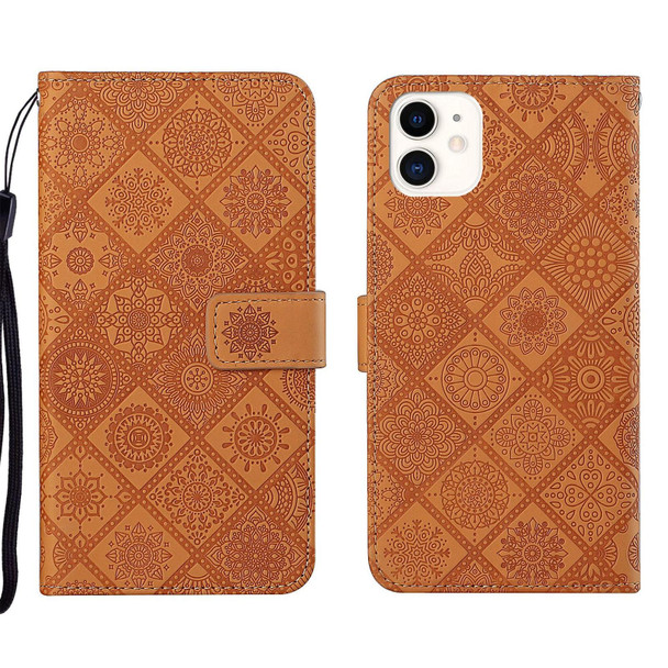 Ethnic Style Embossed Pattern Leatherette Phone Case - iPhone 13 mini(Brown)