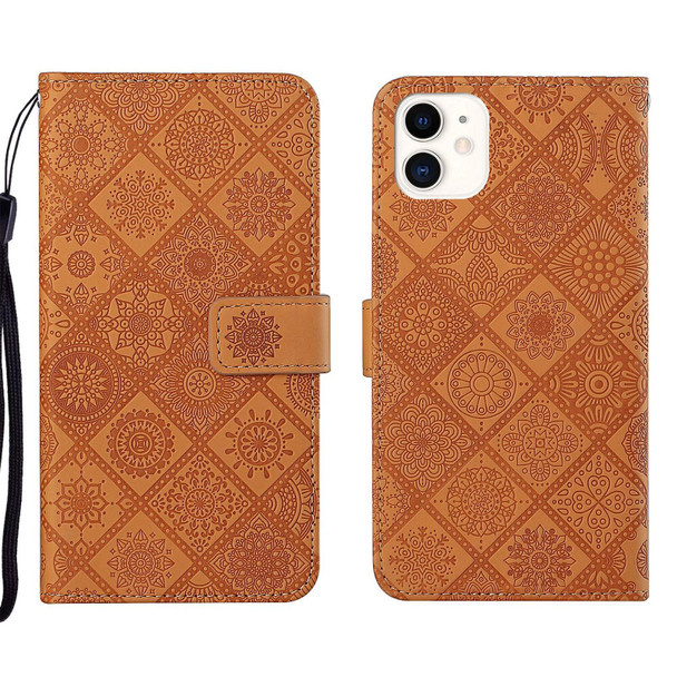 Ethnic Style Embossed Pattern Leatherette Phone Case - iPhone 13(Brown)