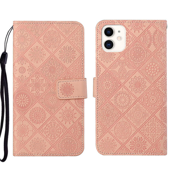 Ethnic Style Embossed Pattern Leatherette Phone Case - iPhone 13(Pink)