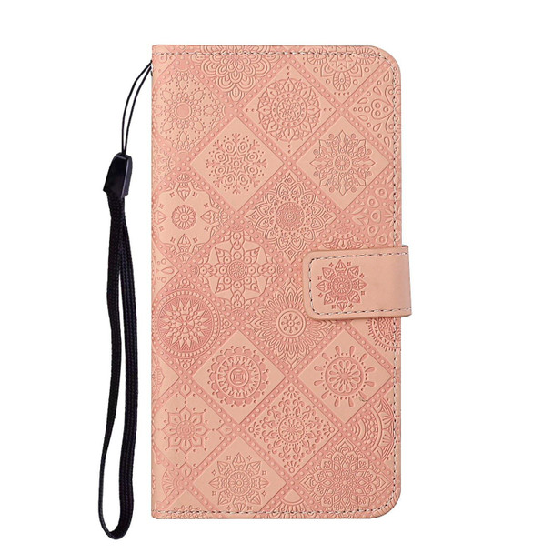 Ethnic Style Embossed Pattern Leatherette Phone Case - iPhone 13(Pink)