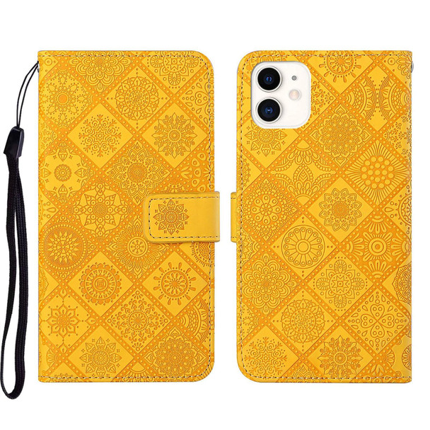 Ethnic Style Embossed Pattern Leatherette Phone Case - iPhone 13(Yellow)