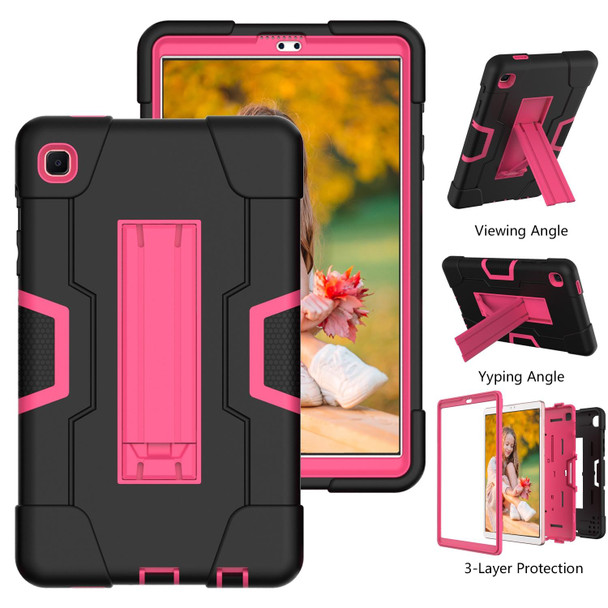 Samsung Galaxy Tab A7 10.4 (2020) Contrast Color Robot Shockproof Silicone + PC Protective Case with Holder(Black + Rose Red)