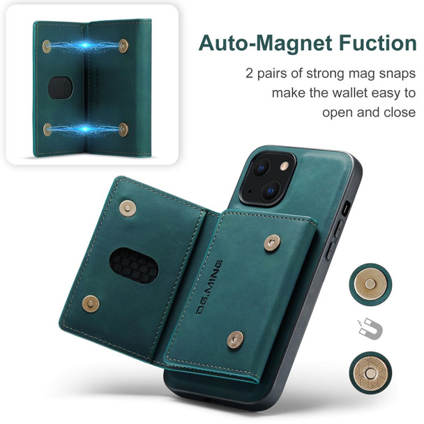 DG.MING M2 Series 3-Fold Card Bag + Magnetic Shockproof Case with Wallet & Holder Function - iPhone 13 mini(Green)