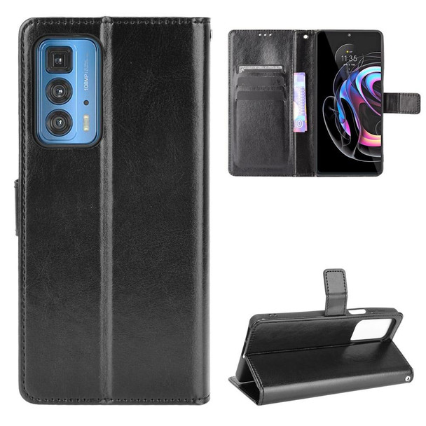 Motorola Moto Edge 20 Pro / Edge S Pro Crazy Horse Texture Horizontal Flip Leather Case with Holder & Card Slots & Lanyard(Black)