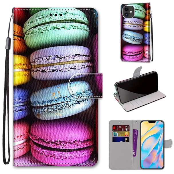 Coloured Drawing Cross Texture Horizontal Flip PU Leatherette Case with Holder & Card Slots & Wallet & Lanyard - iPhone 12 / 12 Pro(Colorful Cakes)