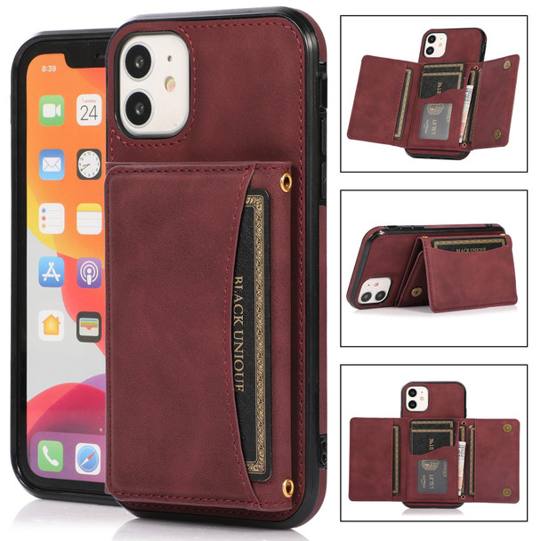 Three-fold Leather Phone Case with Card Slot & Wallet & Holder - iPhone 12 / 12 Pro(Wine Red)