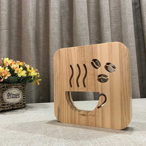 FS-T1879W 2.5W 3D Coffee LED Wooden Table Lamp Bedroom Night Light(Warm White)