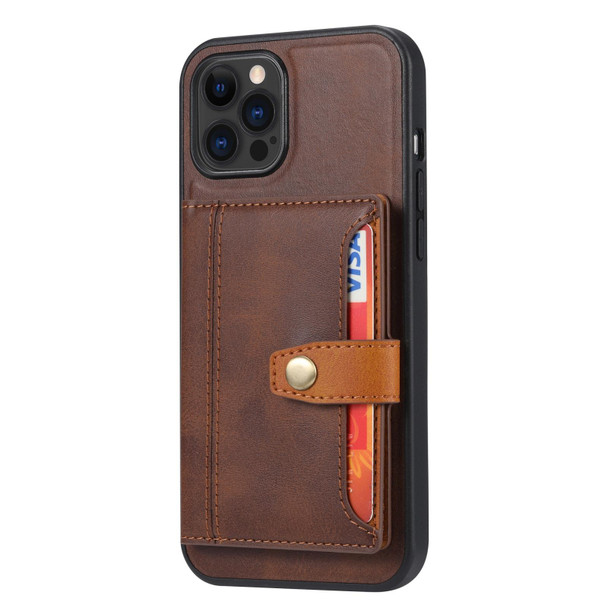 Calfskin Color Matching Shockproof TPU + PU Case with Holder & Card Slot - iPhone 13 Pro(Brown)