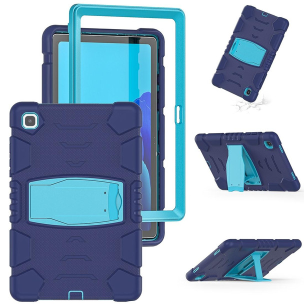 Samsung Galaxy Tab A7 T500 3-Layer Protection Screen Frame + PC + Silicone Shockproof Combination Case with Holder(NavyBlue+Blue)