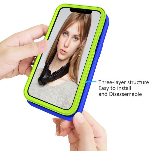 Wave Pattern 3 in 1 Silicone + PC Shockproof Protective Case - iPhone 13 mini(Blue+Olivine)