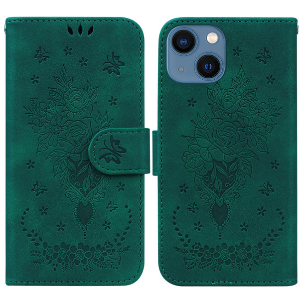 Butterfly Rose Embossed Leatherette Phone Case - iPhone 13(Green)