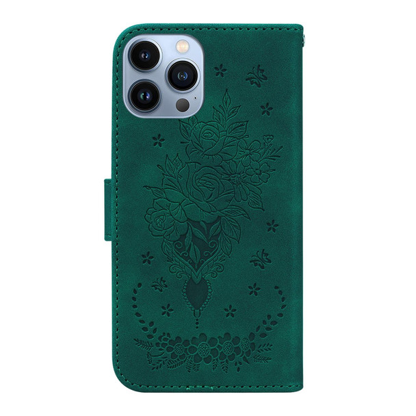 Butterfly Rose Embossed Leatherette Phone Case - iPhone 13 Pro Max(Green)