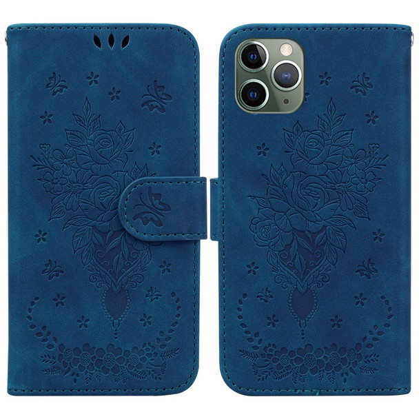 Butterfly Rose Embossed Leatherette Phone Case - iPhone 11 Pro(Blue)