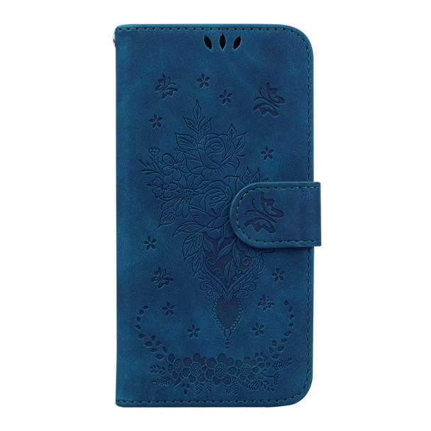 Butterfly Rose Embossed Leatherette Phone Case - iPhone 13 Pro(Blue)