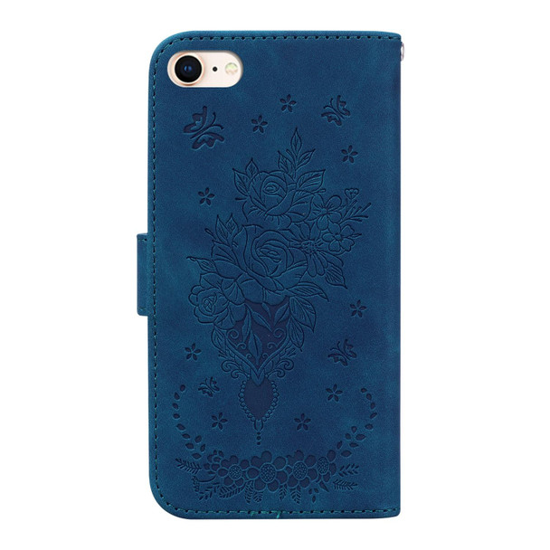 Butterfly Rose Embossed Leatherette Phone Case - iPhone SE 2022 / SE 2020 / 8 / 7(Blue)