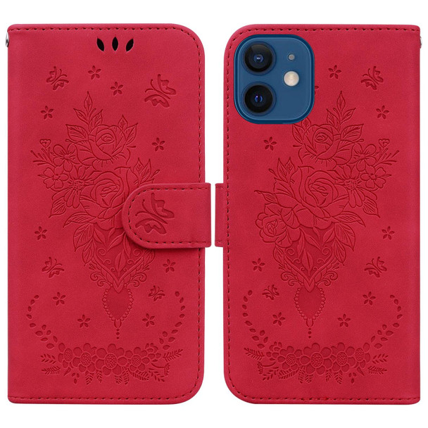 Butterfly Rose Embossed Leatherette Phone Case - iPhone 12 / 12 Pro(Red)